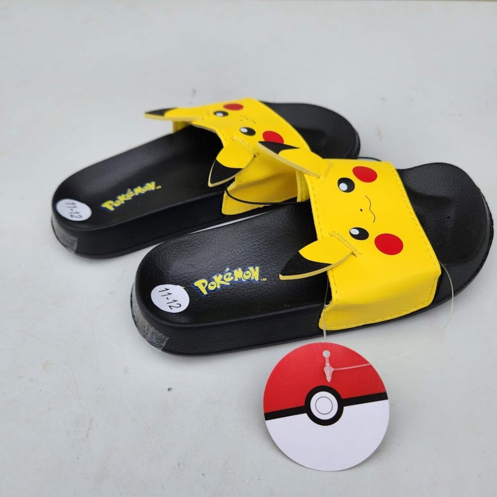 NEW Boy's Size 11 Sandals Pikachu Pokemon Yellow Black NEW NWT Slides Shoes Poké